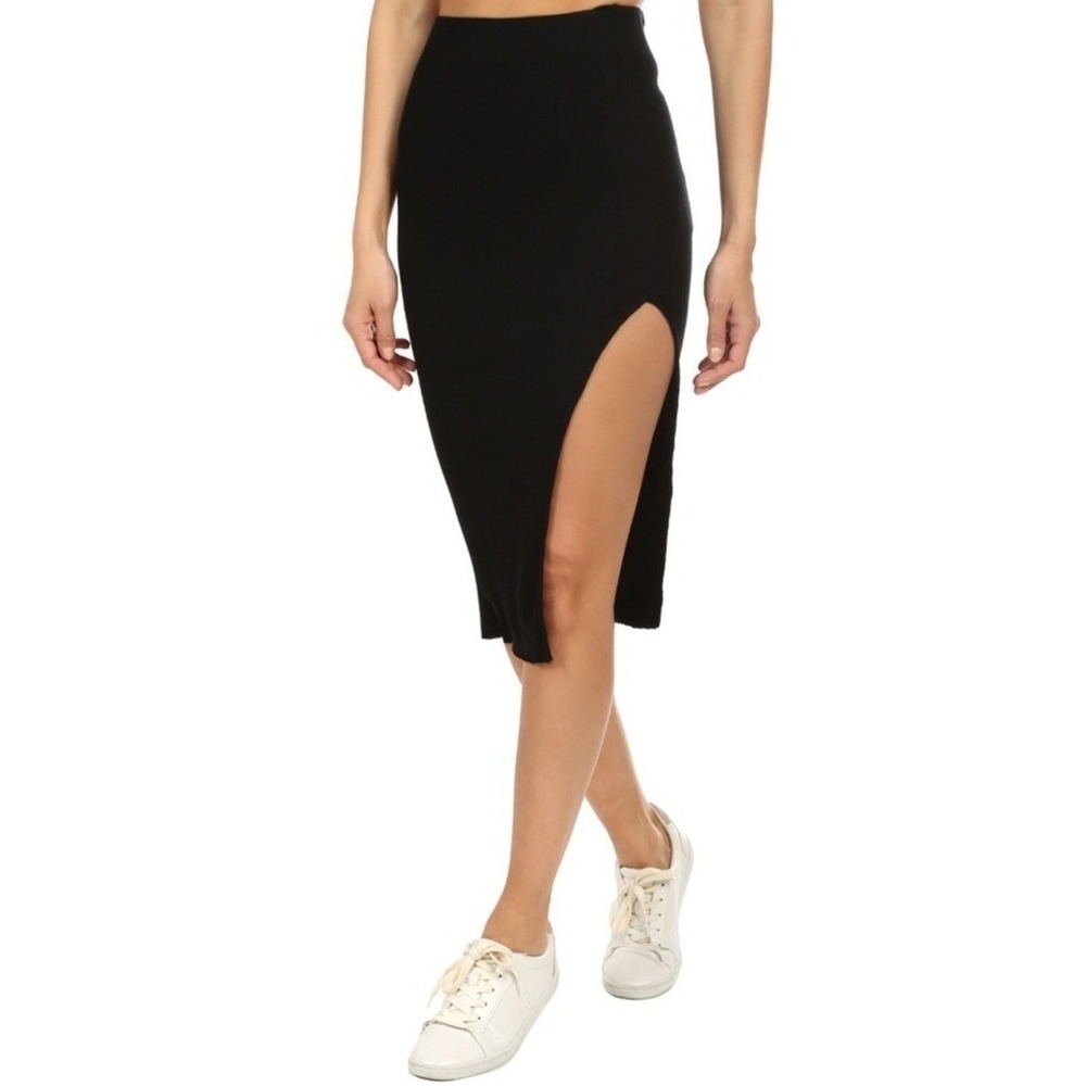 Black Midi Skirt Side Slit High Waist Cotton Citizen 'Melbourne Midi' Size Large